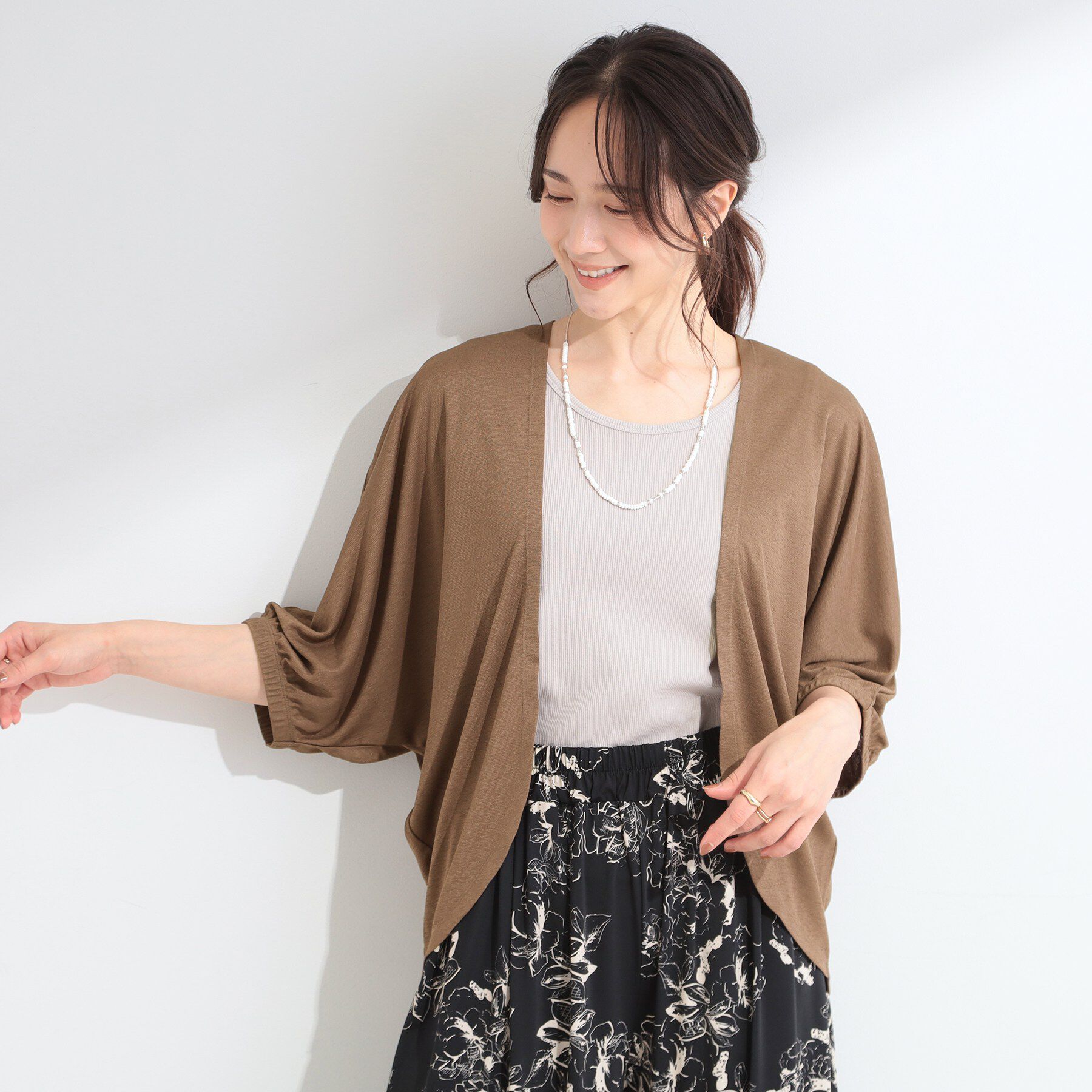 SHOO･LA･RUE「【ひんやり/UV/体型カバー】冷房や朝晩の冷え込み対策にも さらとろ 5分袖ドルマンカーディガン」|カーディガン|