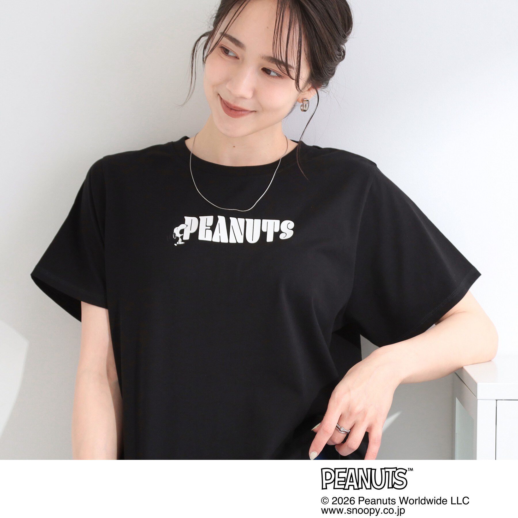 SHOO･LA･RUE「【PEANUTS】ひんやりプリントTシャツ」|Tシャツ・カットソー|ブラック(419)