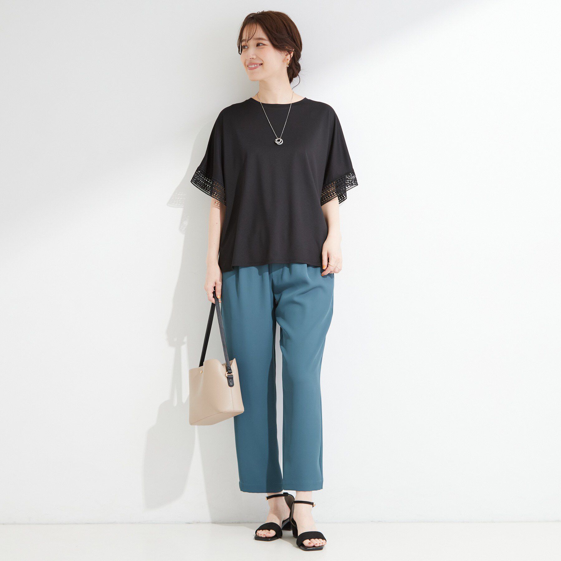 SHOO･LA･RUE「【ひんやり/UV/体型カバー】ヒップ周りが隠せる お袖レースTシャツ」|Tシャツ・カットソー|