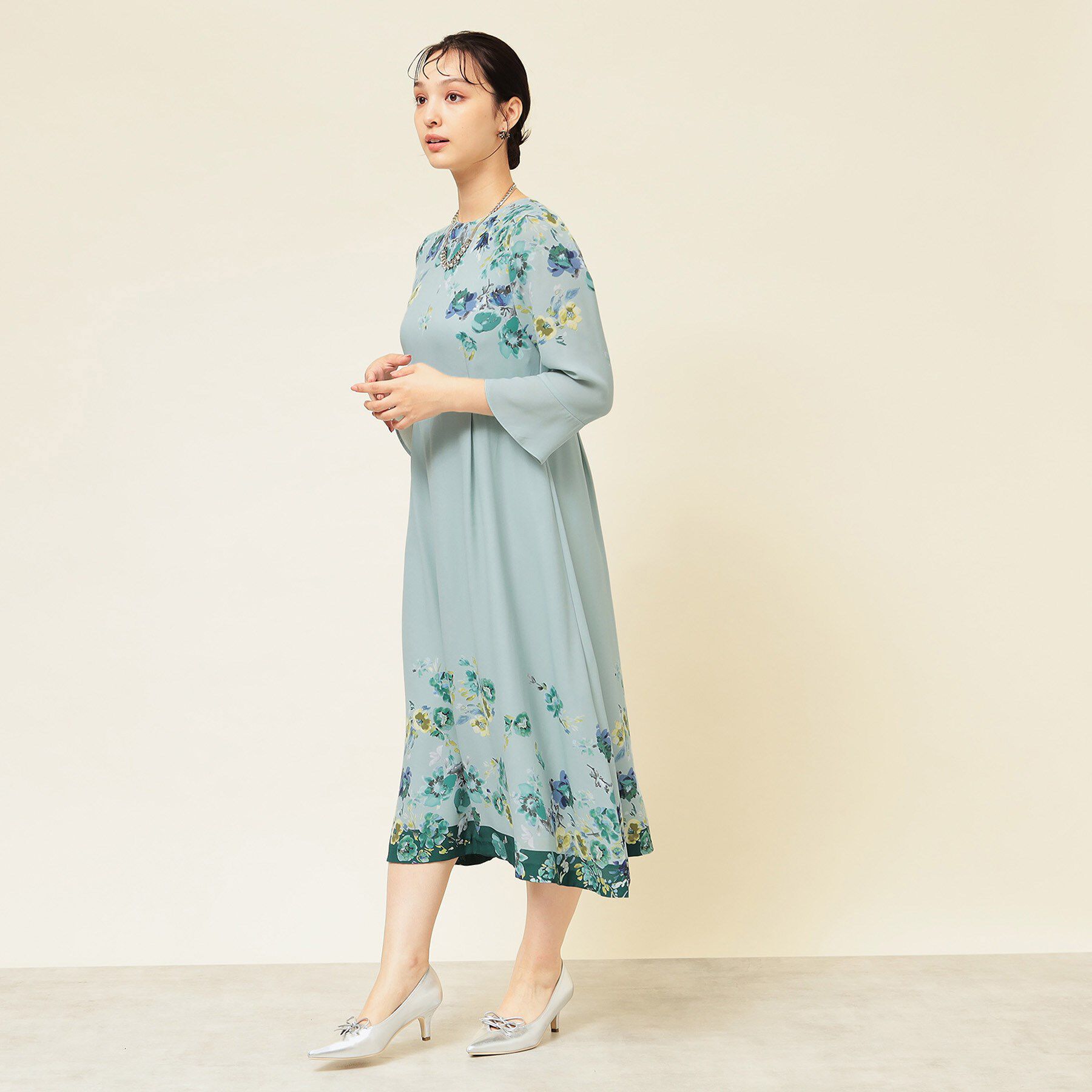 SunaUna「【手洗い可】花柄パネルワンピース」|ワンピース|グリーン(122)