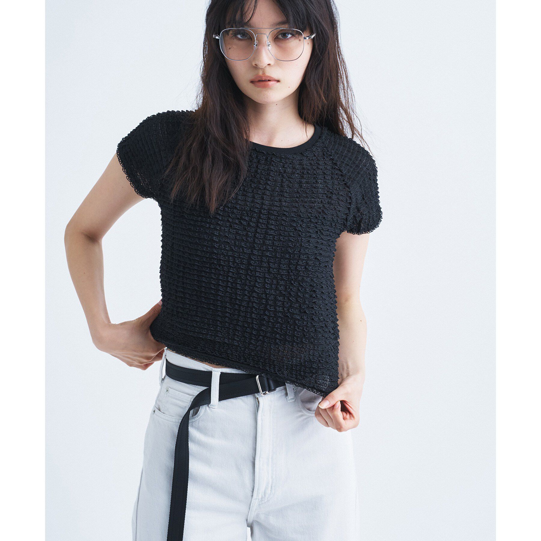 CODE A「frill mini tee」|Tシャツ・カットソー|ブラック(019)