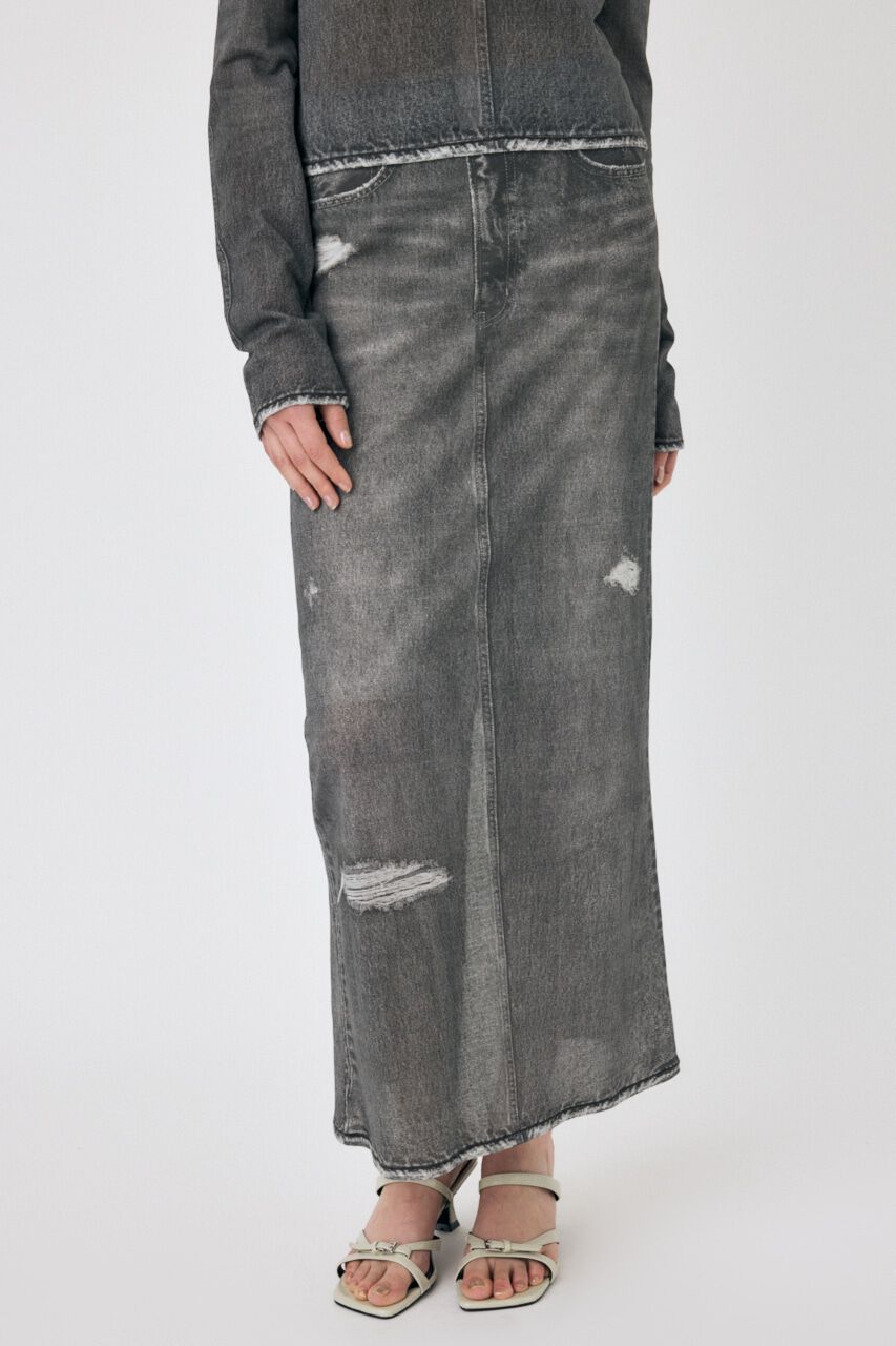 MOUSSY「DENIM PRINT TRANSPARENT スカート」|スカート|BLK