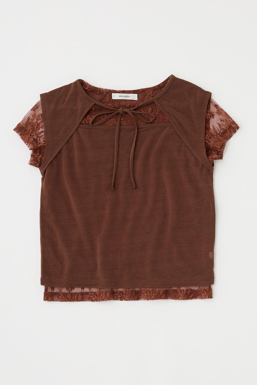 MOUSSY「LACE LAYERED OPEN NECK トップス」|Tシャツ・カットソー|BRN