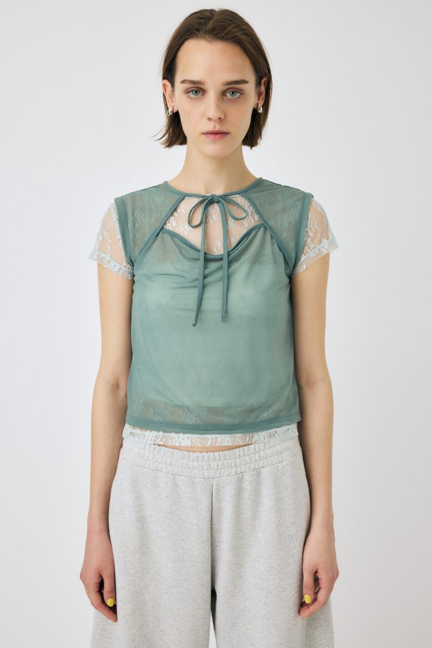 MOUSSY「LACE LAYERED OPEN NECK トップス」|Tシャツ・カットソー|