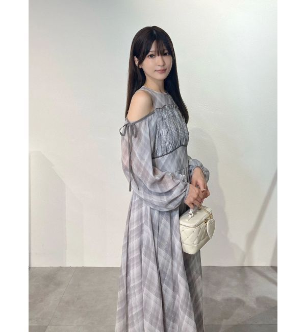 MERCURYDUO「チェックシャーリングワンピース」|ワンピース|ブラウン