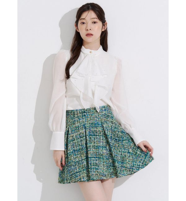 MERCURYDUO「ホットフィックスラッフルタイブラウス」|シャツ・ブラウス|