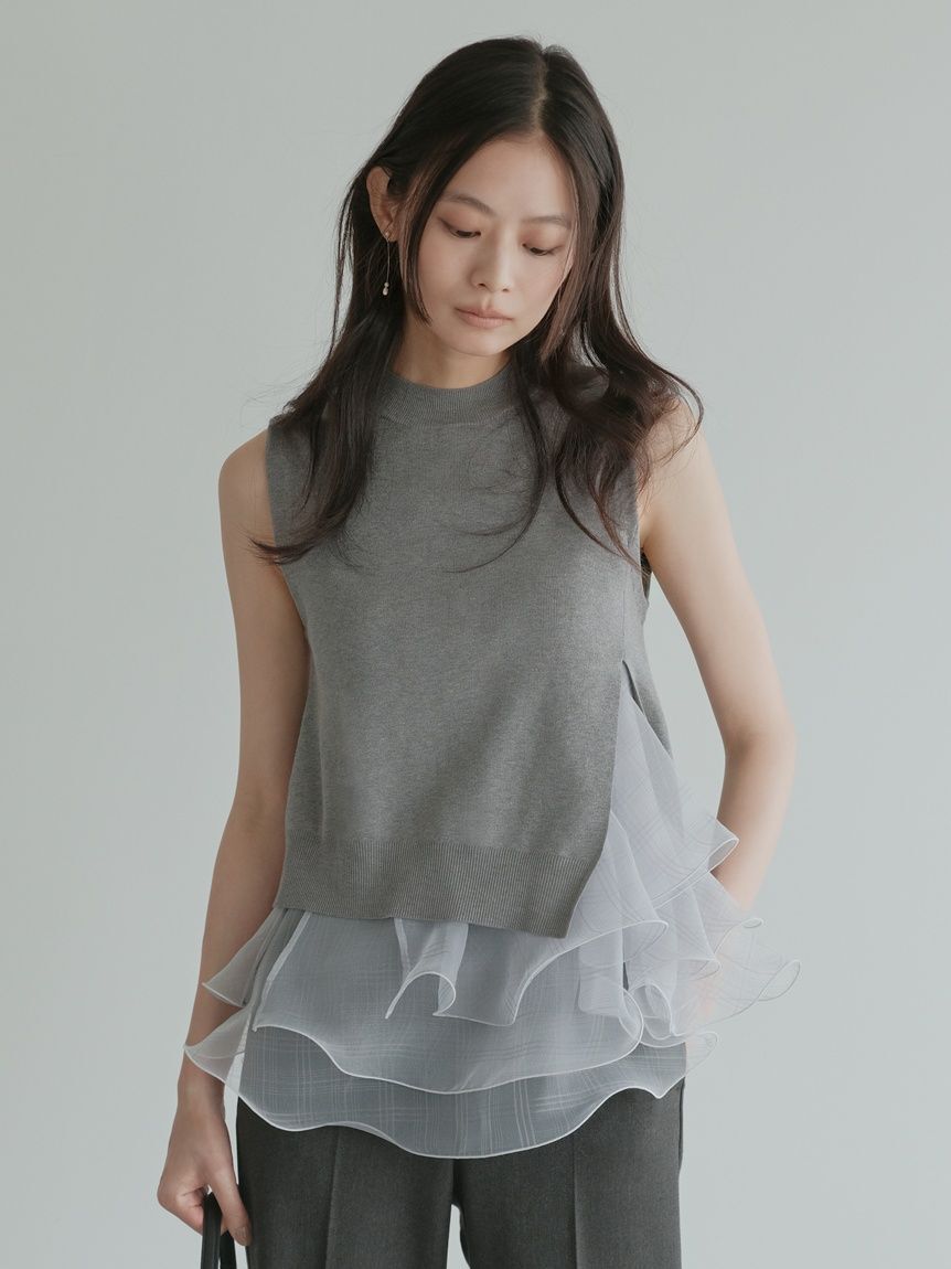 FRAY I.D「チュールフリルレイヤードニットトップス」|ニット・セーター|GRY
