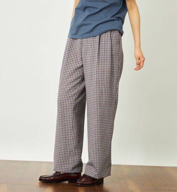 MACKINTOSH PHILOSOPHY「GREY LABEL リネンミックスチェックパンツ」|スラックス|レッド