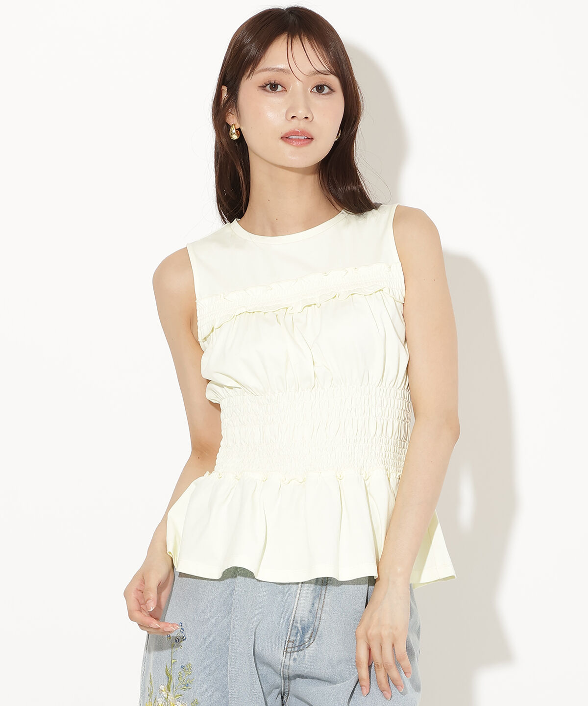 アンドクチュール「シャーリングカットプルオーバー」|Tシャツ・カットソー|イエロー