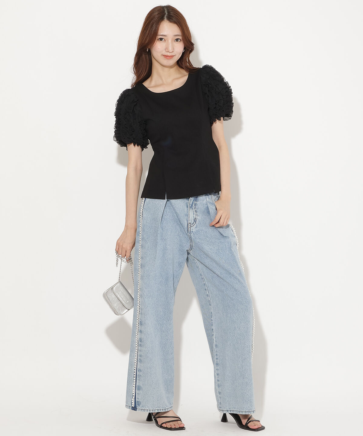 アンドクチュール「フリルスリーブペプラムカットプルオーバー」|Tシャツ・カットソー|