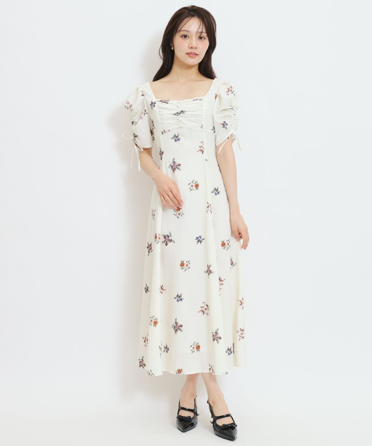 WILLSELECTION「フローラルベリープリントギャザースリーブワンピース」|ワンピース|
