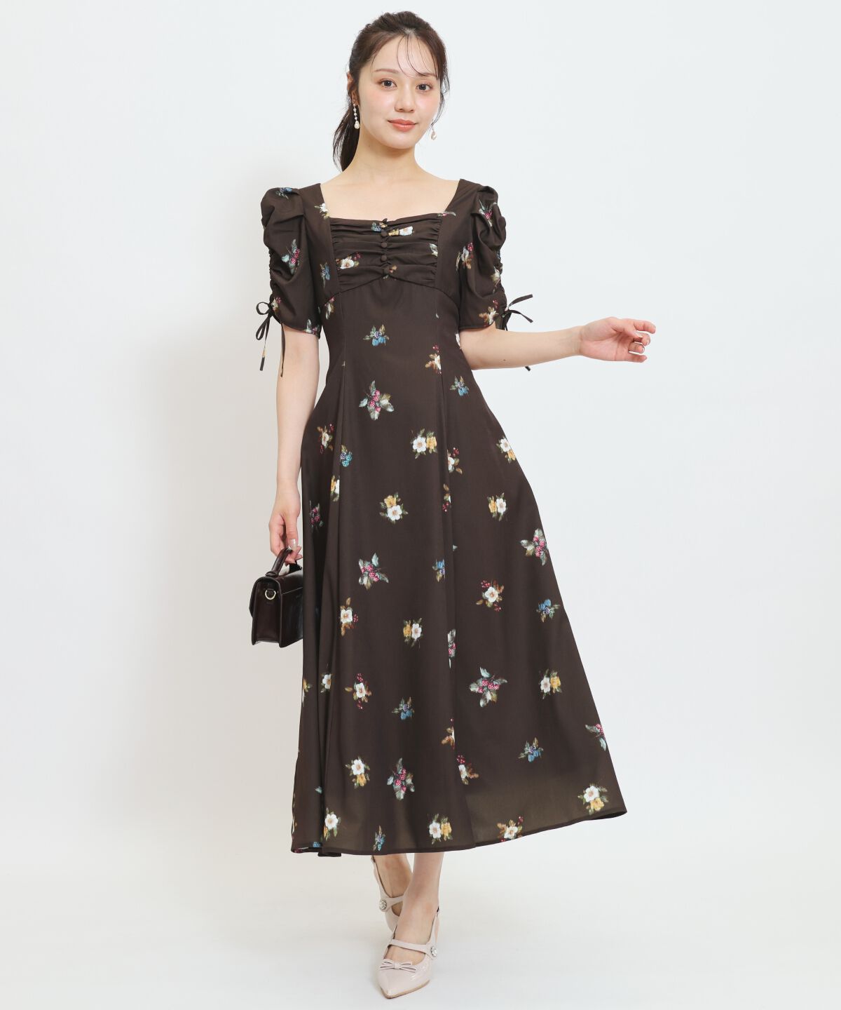WILLSELECTION「フローラルベリープリントギャザースリーブワンピース」|ワンピース|