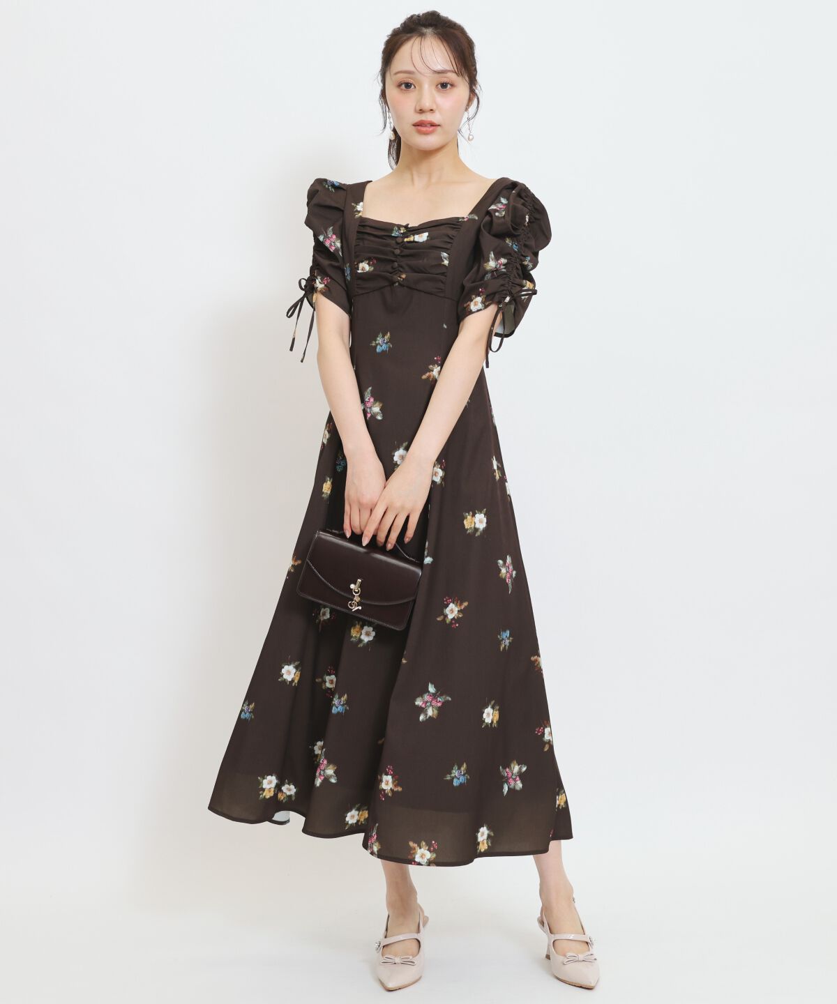 WILLSELECTION「フローラルベリープリントギャザースリーブワンピース」|ワンピース|