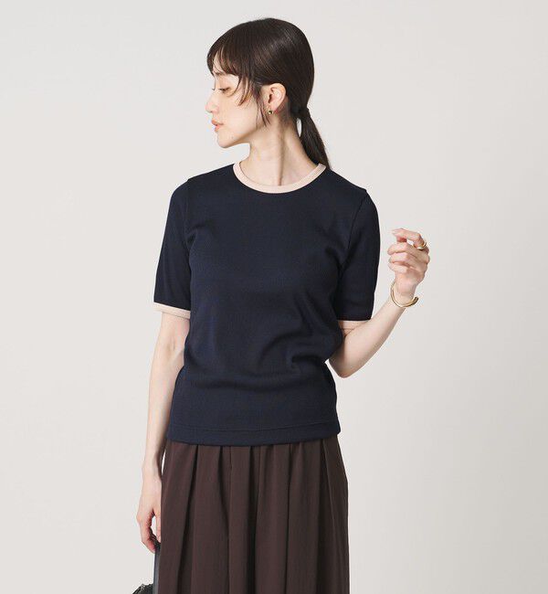 UNITED ARROWS「リブ バイカラーパイピング 五分袖 Tシャツ」|Tシャツ・カットソー|