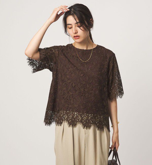 UNITED ARROWS green label relaxing「レース 5分袖 ブラウス」|シャツ・ブラウス|DK.BROWN