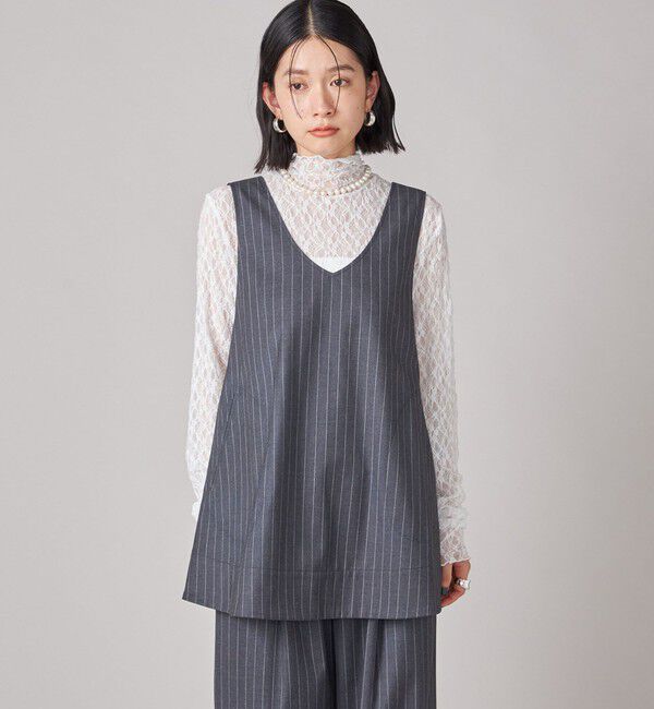 SHIPS for women「SHIPS NINE CASE:〈手洗い可能〉シアー レース ハイネック プルオーバー」|Tシャツ・カットソー|