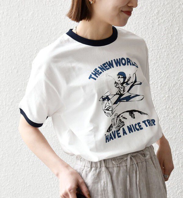 SHIPS any「《一部追加予約》【SHIPS any別注】THE KNiTS:〈洗濯機可能〉ロゴ プリント リンガー TEE」|Tシャツ・カットソー|