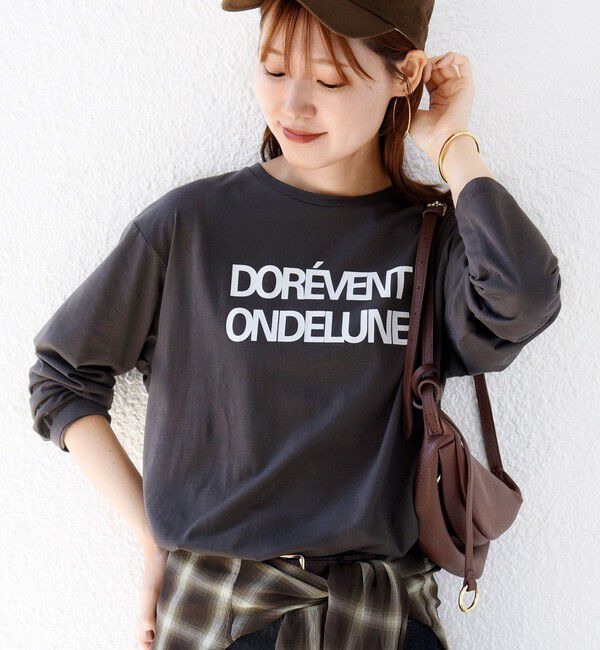 SHIPS for women「《予約》メルティ コットン ロゴ ロング スリーブ TEE」|Tシャツ・カットソー|ダークグレー