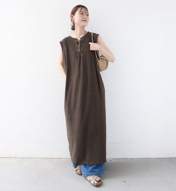 SHIPS for women「〈手洗い可能〉ランダム パイル レースアップ ワンピース」|ワンピース|