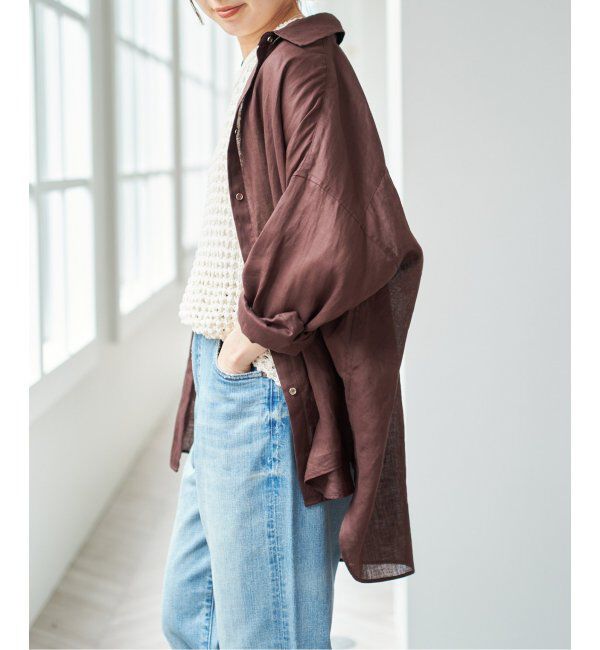 Spick and Span「《全15色 / 追加2》80リネンカシュクール ビッグシャツ」|シャツ・ブラウス|