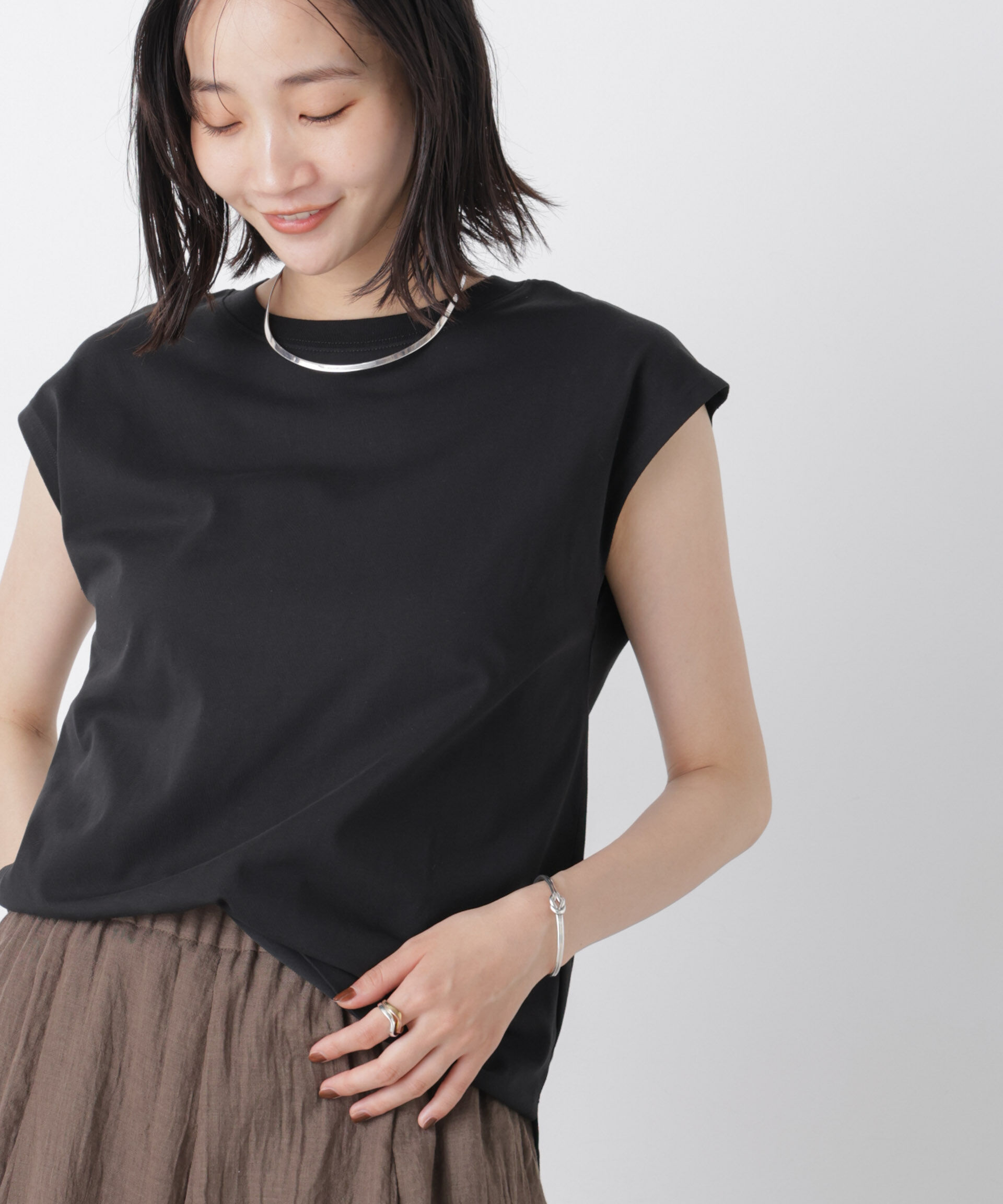 NANO universe「気化冷却機能 ノースリーブクルーネックトップス」|Tシャツ・カットソー|