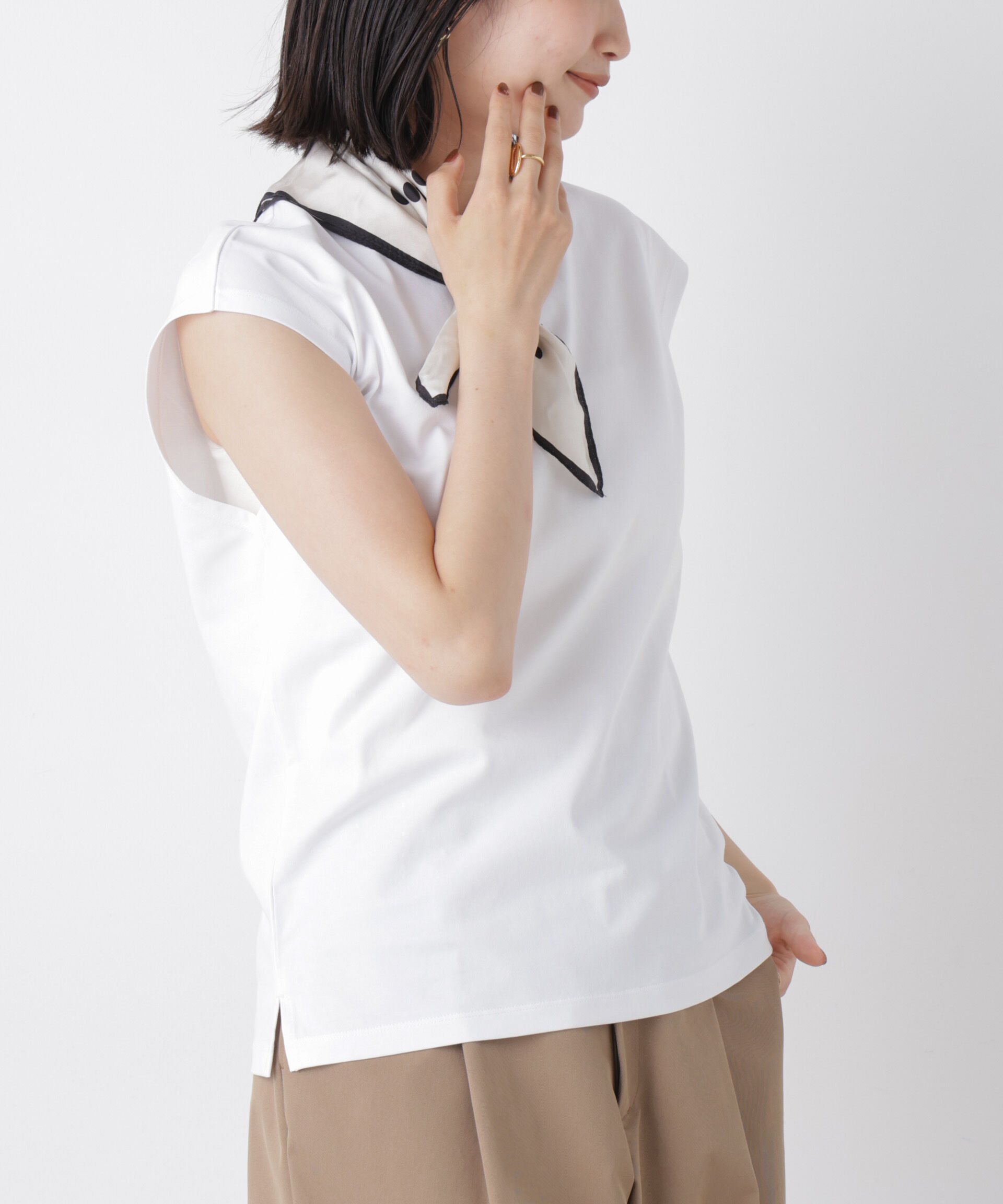 NANO universe「気化冷却機能 ノースリーブクルーネックトップス」|Tシャツ・カットソー|