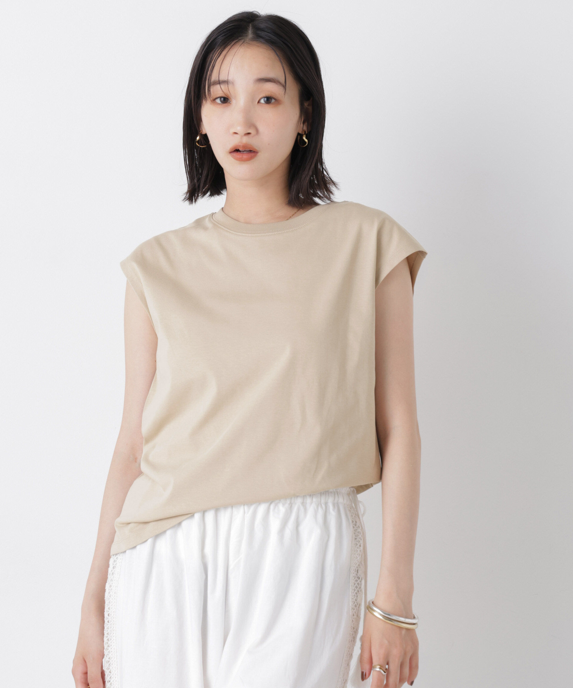 NANO universe「気化冷却機能 ノースリーブクルーネックトップス」|Tシャツ・カットソー|