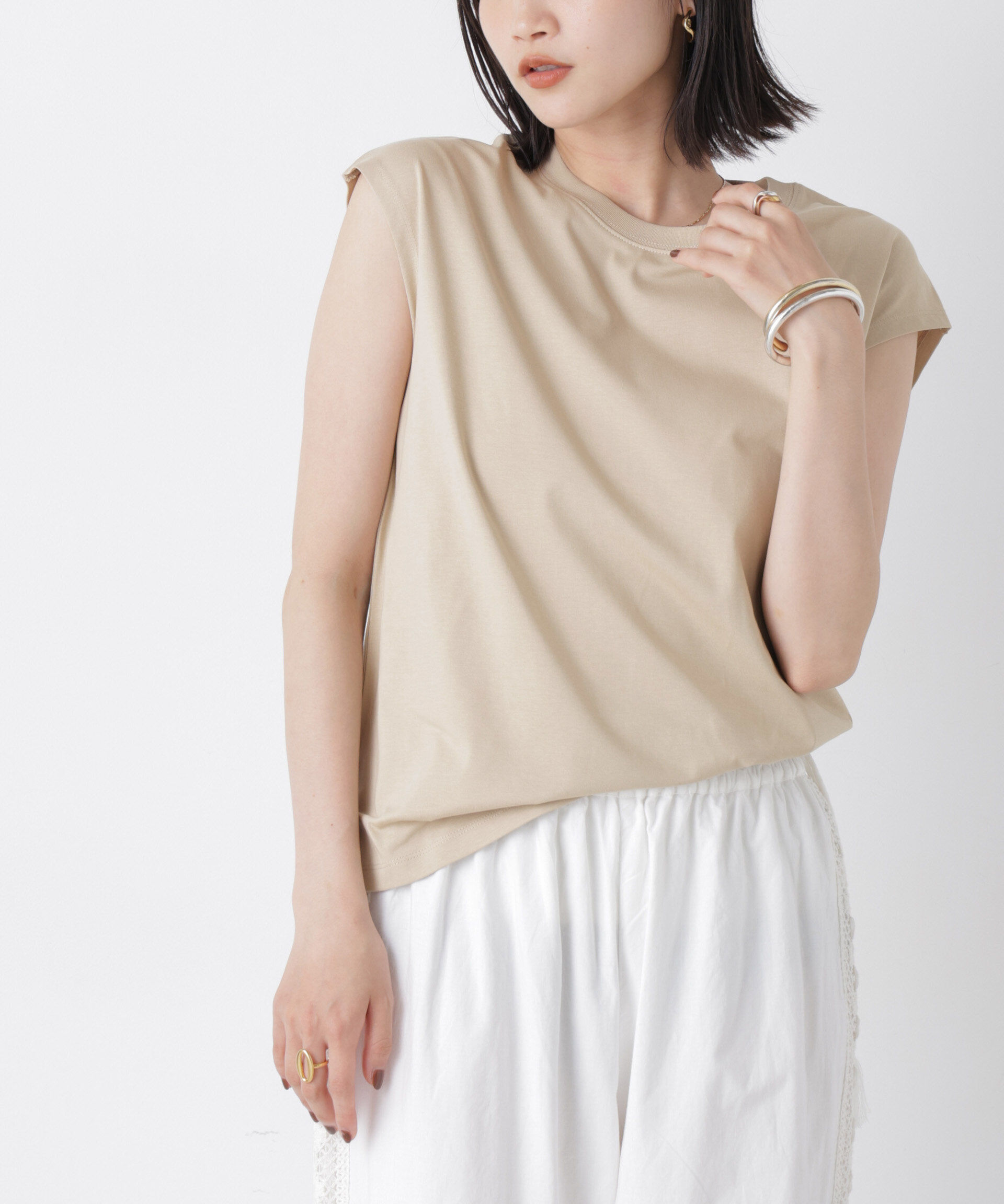 NANO universe「気化冷却機能 ノースリーブクルーネックトップス」|Tシャツ・カットソー|