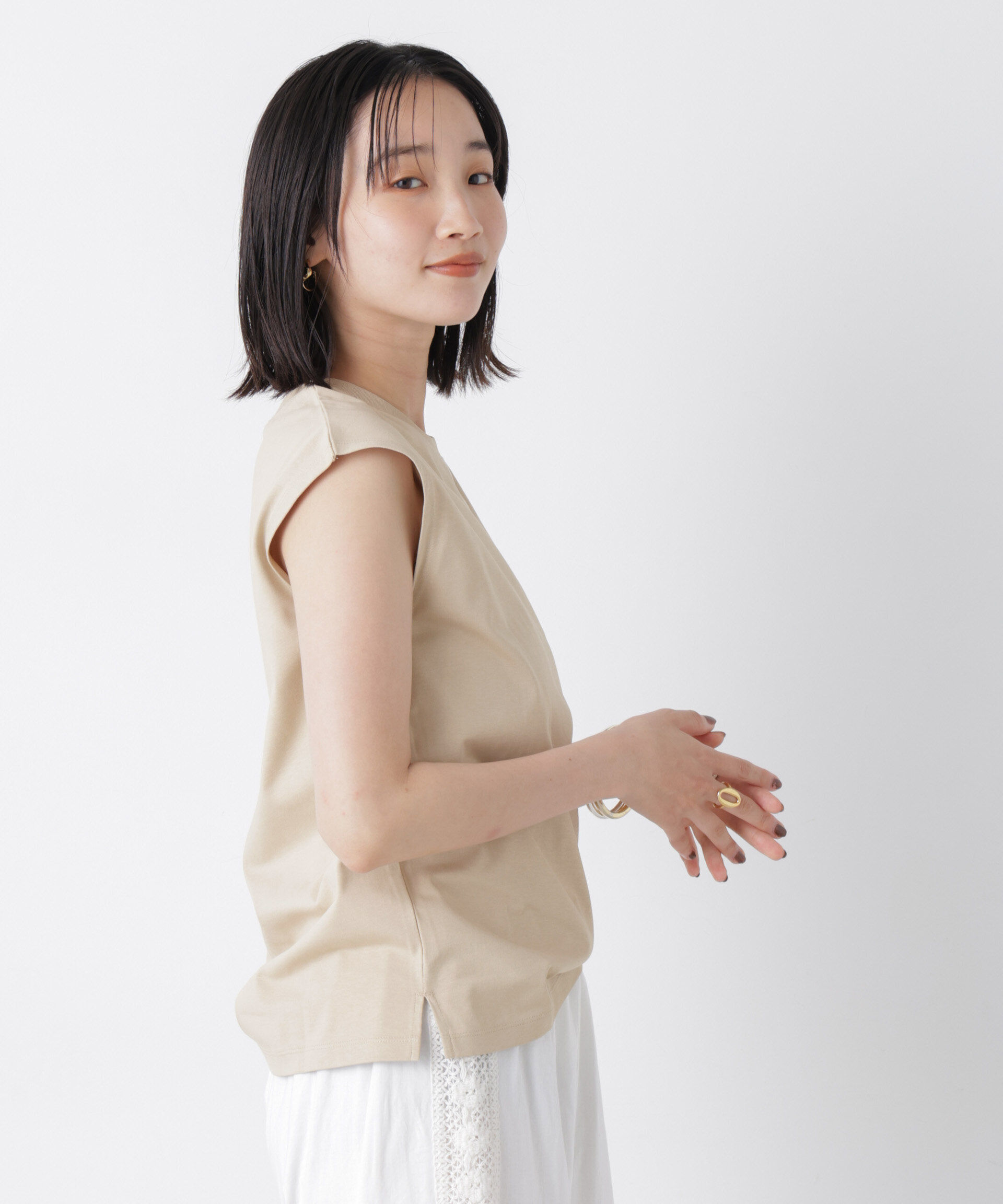 NANO universe「気化冷却機能 ノースリーブクルーネックトップス」|Tシャツ・カットソー|