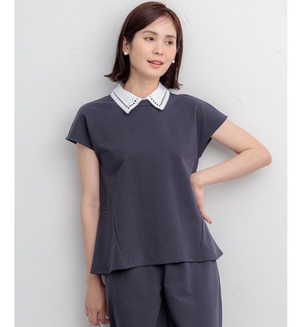 組曲「【加藤ローサさん着用】フレンチテリー 刺繍襟 ペプラムカットソー」|Tシャツ・カットソー|
