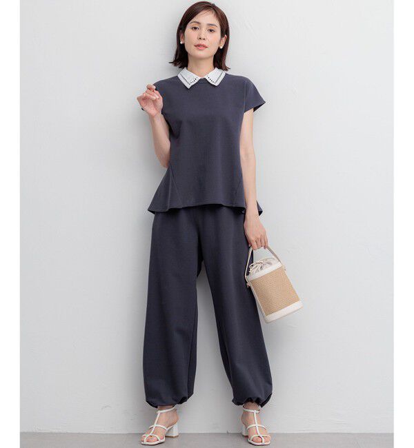 組曲「【加藤ローサさん着用】フレンチテリー 刺繍襟 ペプラムカットソー」|Tシャツ・カットソー|