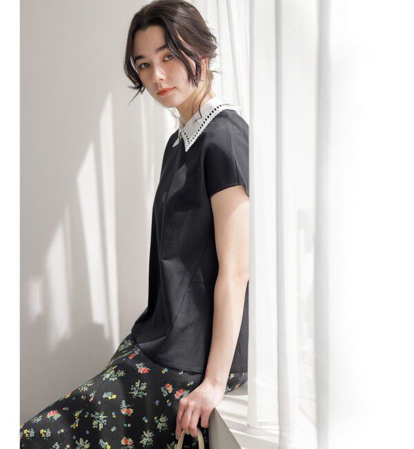 組曲「【加藤ローサさん着用】フレンチテリー 刺繍襟 ペプラムカットソー」|Tシャツ・カットソー|