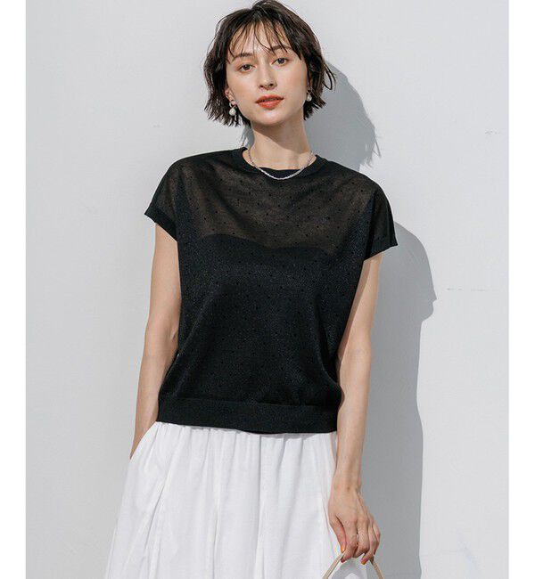 23区「【WEB&一部店舗限定カラーあり】シアードット フレンチスリーブ ニット」|ニット・セーター|ブラック系