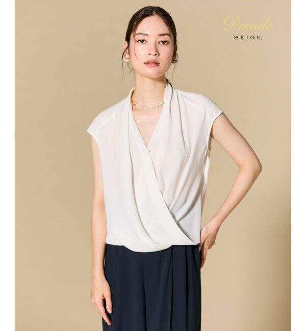 BEIGE,「【人気シリーズ】OLIVE / カシュクールフレンチスリーブブラウス」|シャツ・ブラウス|White