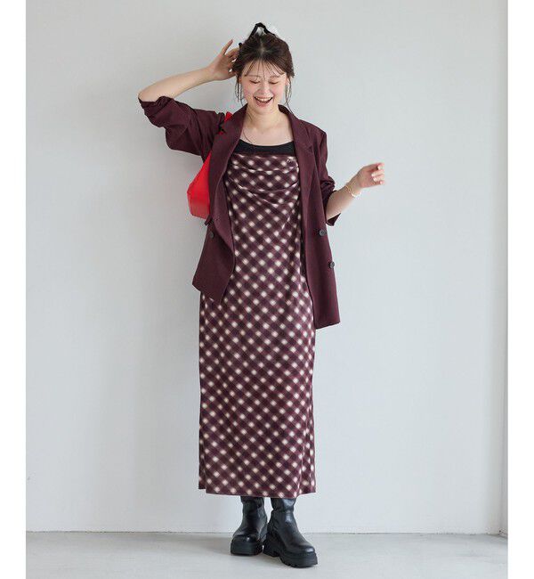 VIS「【MARY QUANT&times;VIS】チェックベロアドレープキャミワンピース」|ワンピース|