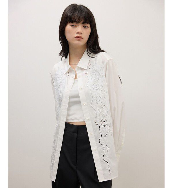 ADAM ET ROPE'「【WEB限定】ストライプ＆ソリッド エンブロイダリーシャツ」|シャツ・ブラウス|