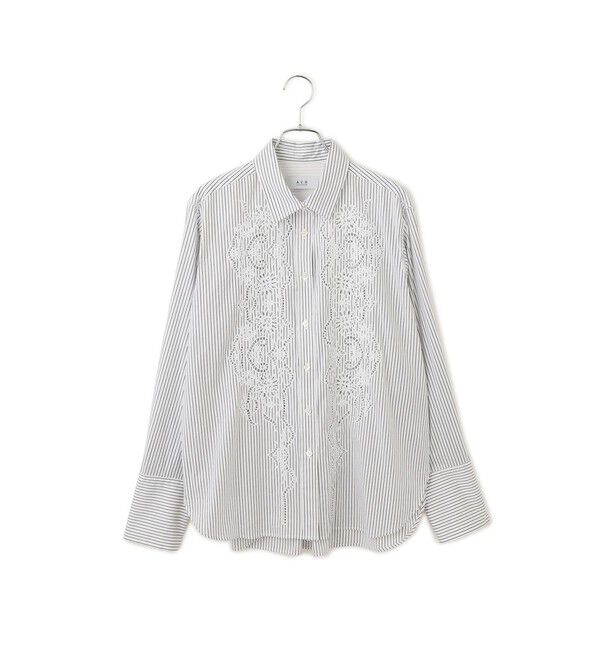 ADAM ET ROPE'「【WEB限定】ストライプ＆ソリッド エンブロイダリーシャツ」|シャツ・ブラウス|
