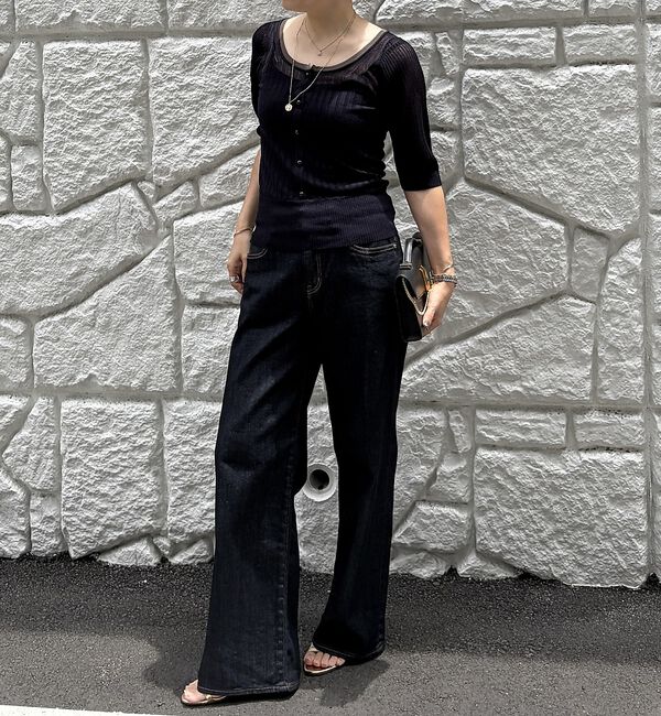 Rouge vif「シアーリブ半袖ニットプルオーバー/カーディンガン風」|ニット・セーター|
