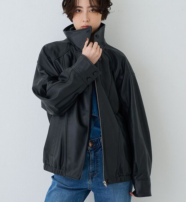 Rouge vif「ラムレザースタンドカラーブルゾン」|ブルゾン・スタジャン|ブラック