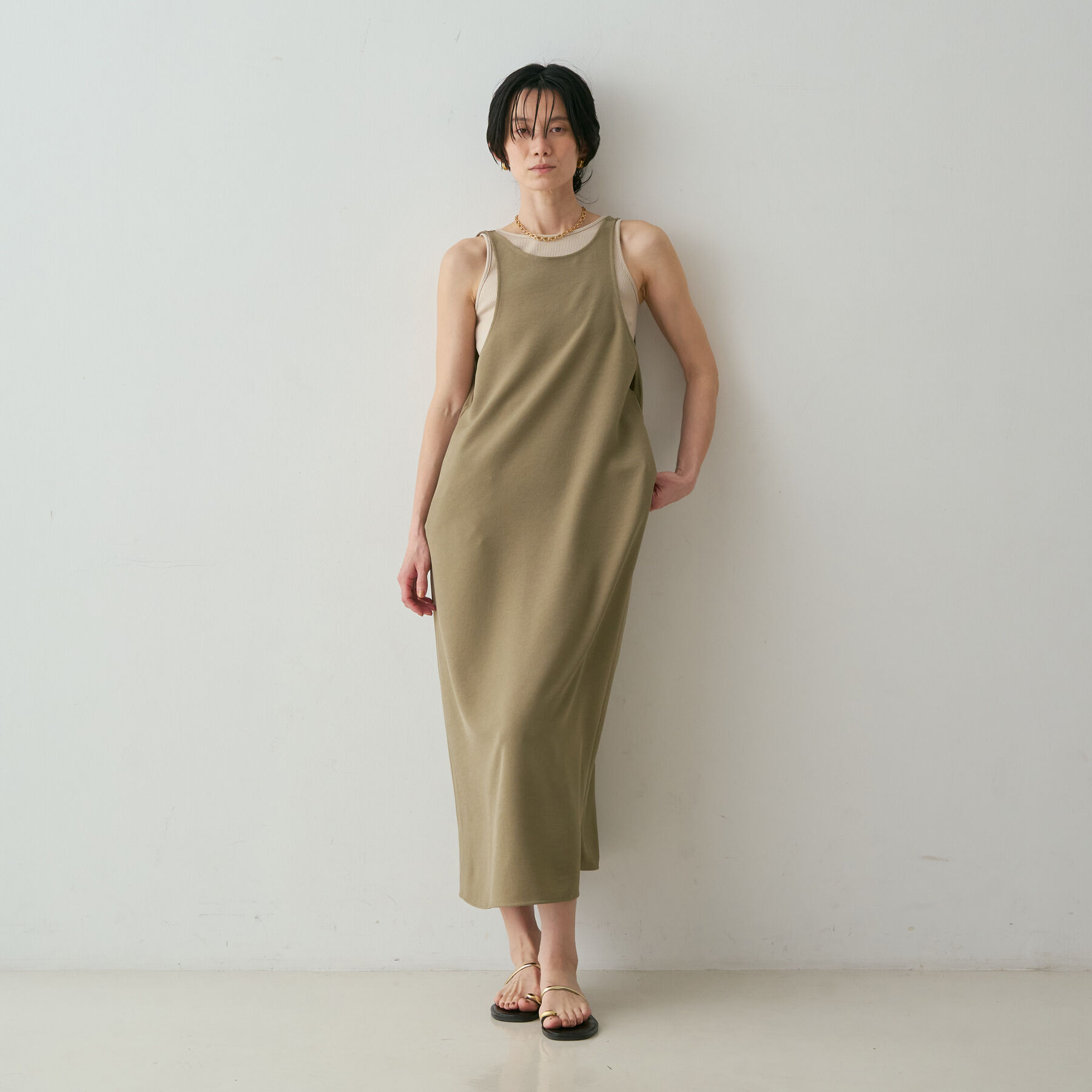qualite「【接触冷感・吸水速乾・UVカット・防シワ】3WAYジョーゼットアメスリワンピ」|ワンピース|