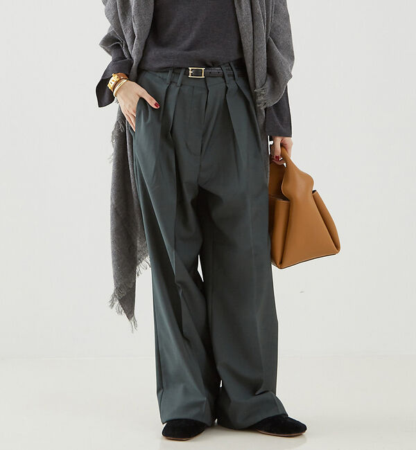 The Store by C' 「【ROHE】Wide Leg Double Pleated Trousers／ワ」|その他|カーキ