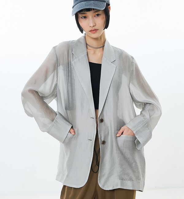 NOMINE「バックスリット シルキー シアー ジャケット」|その他|グレージュ