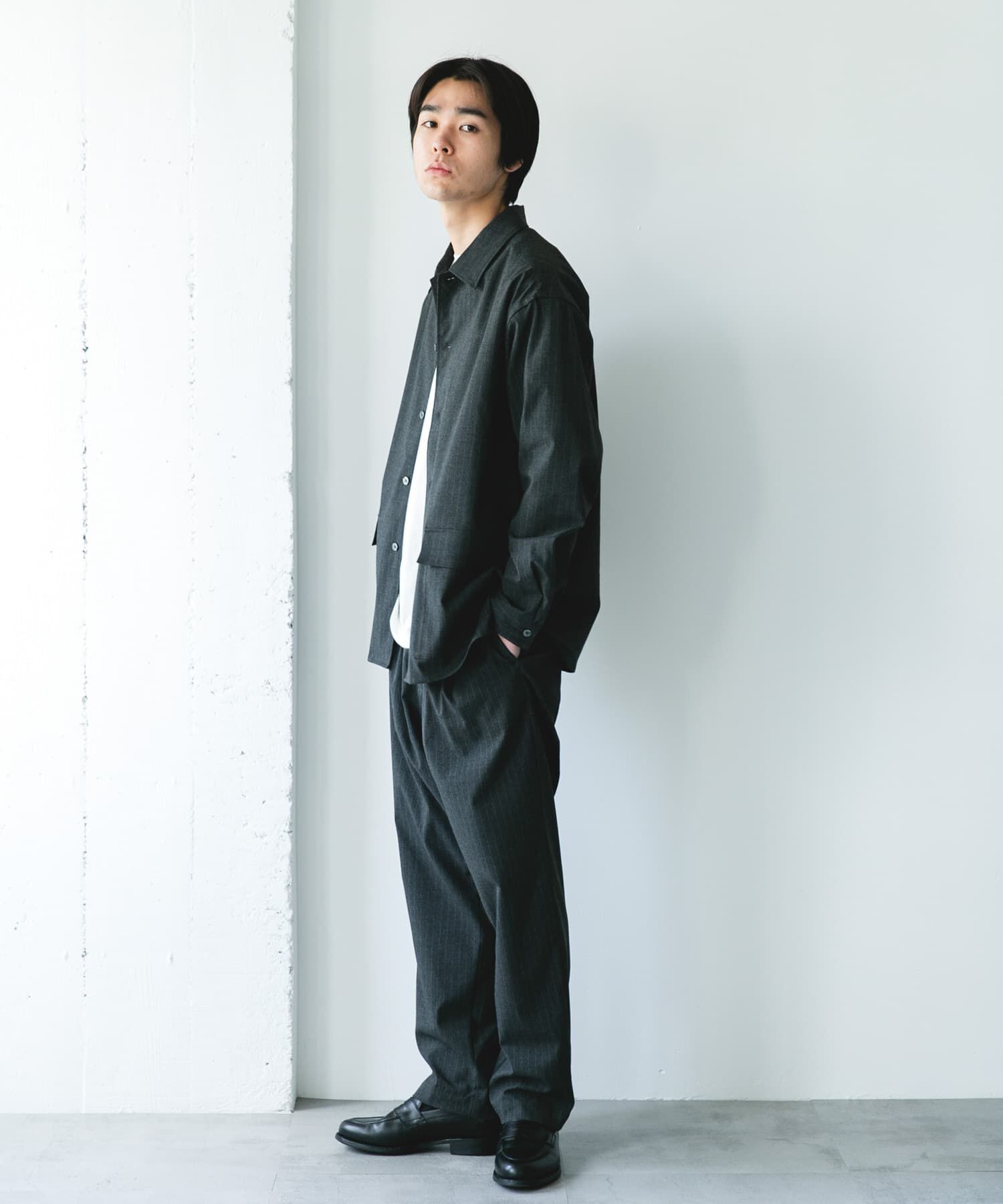 URBAN RESEARCH DOORS「ウールライクシャツジャケット」|ノーカラーコート|