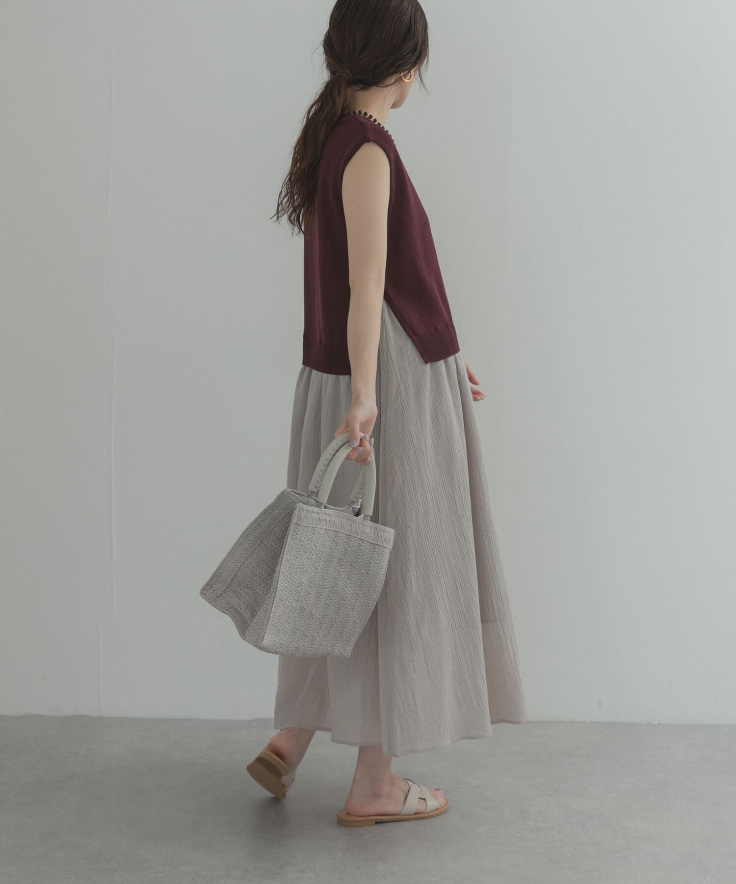 URBAN RESEARCH DOORS「『WEB限定』バイカラーニットドッキングワンピース」|ワンピース|ボルドー
