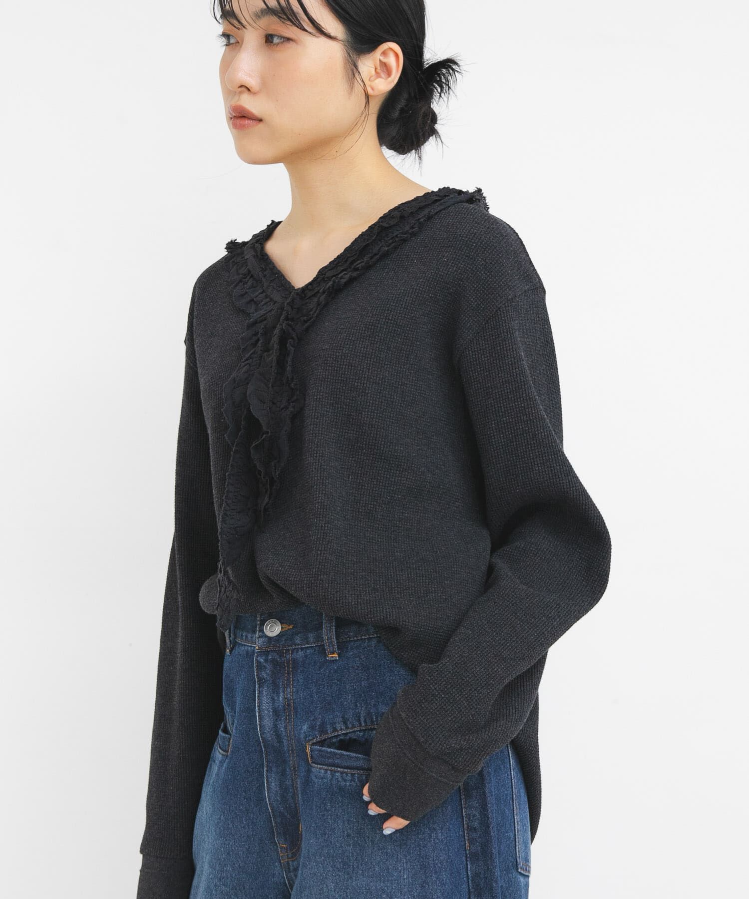  「レースフリルワッフルプルオーバー」|Tシャツ・カットソー|