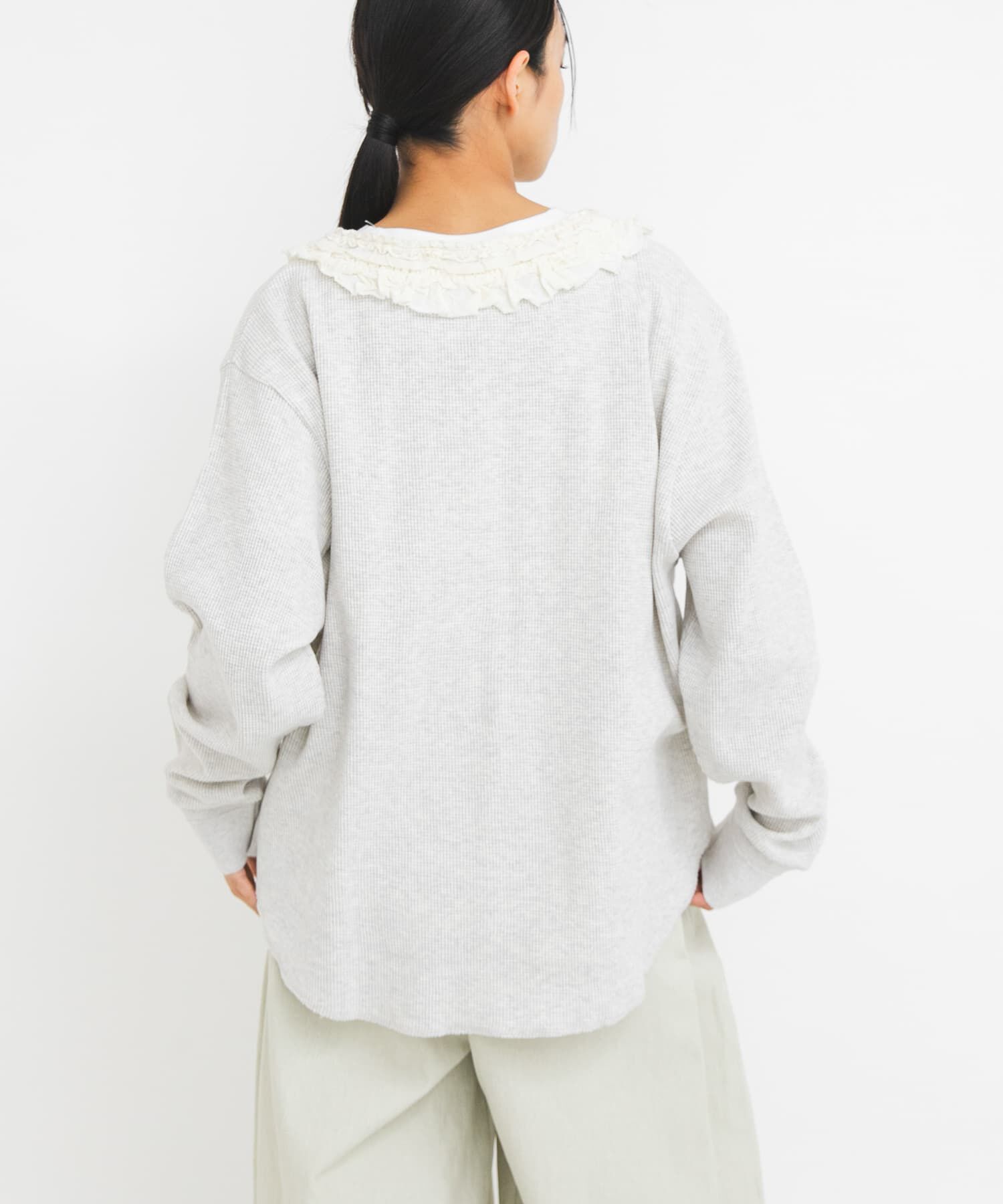  「レースフリルワッフルプルオーバー」|Tシャツ・カットソー|