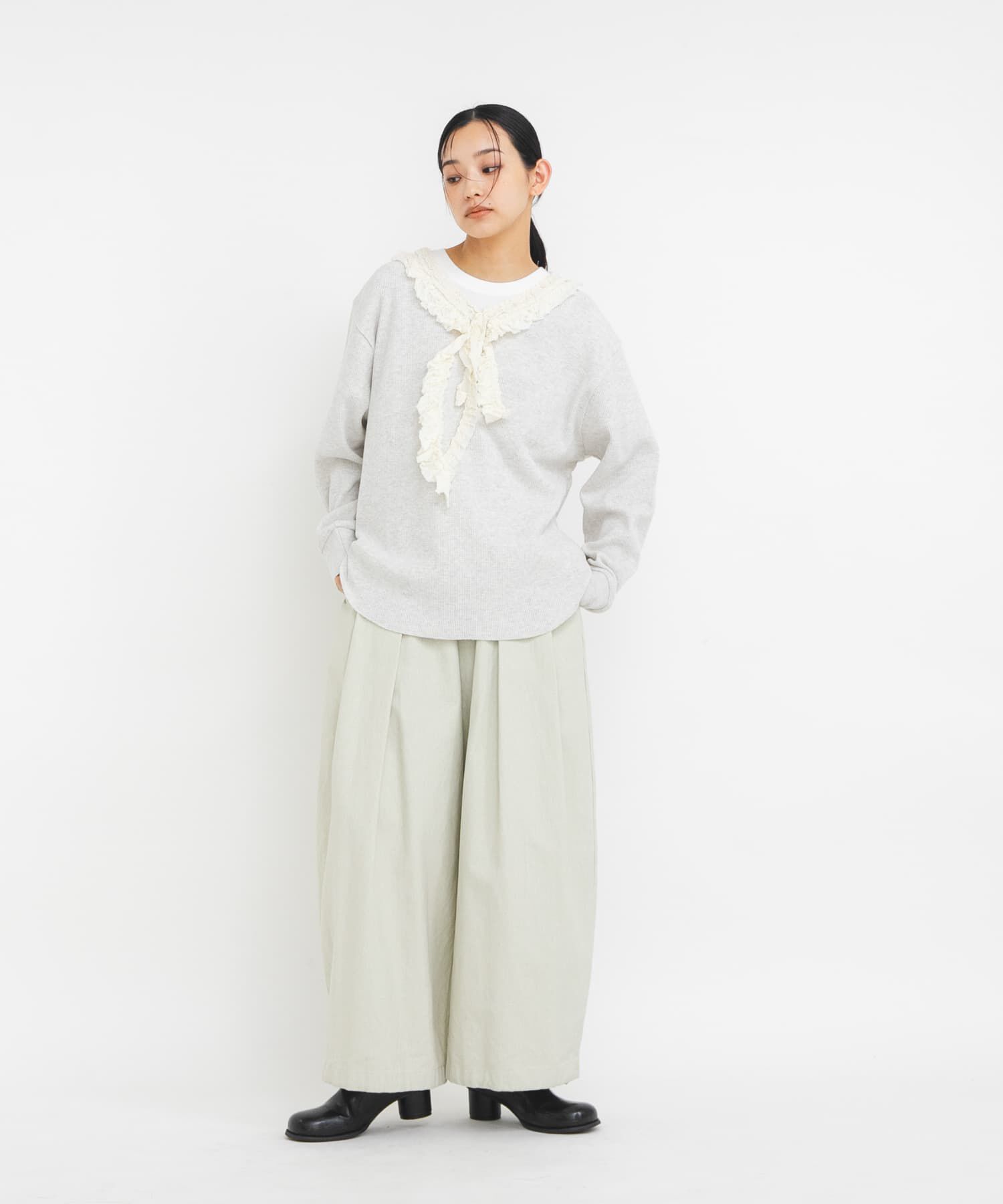  「レースフリルワッフルプルオーバー」|Tシャツ・カットソー|