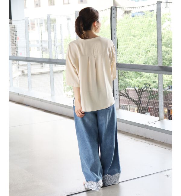 「裾レースタックデニムパンツ」|デニム|