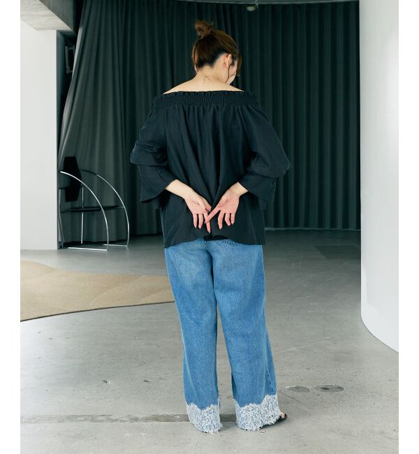  「裾レースタックデニムパンツ」|デニム|