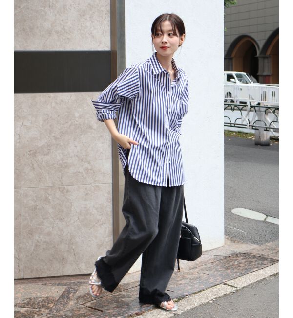  「裾レースタックデニムパンツ」|デニム|